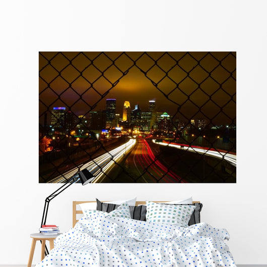 Minneapolis Skyline at Night Wall Decal