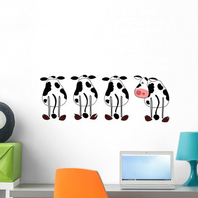 Four Silly Cows Wall Decal Sticker Set Panoramic Wall Decal shown on a wall