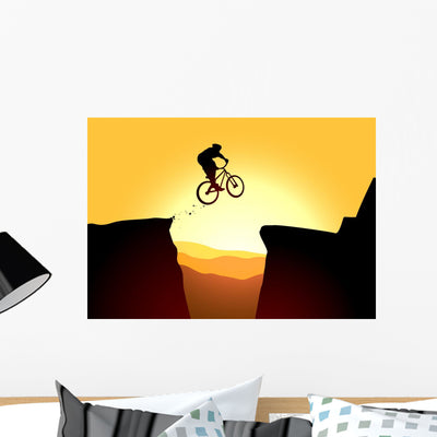 Jump Mountain Bike Wall Decal shown on a wall