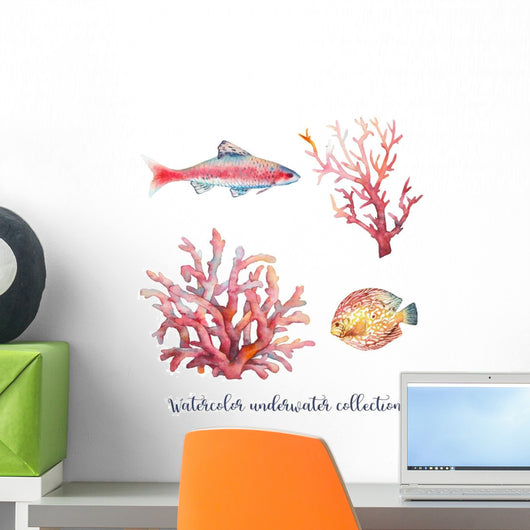 Watercolor Nautical Coral Wall Decal Sticker Set