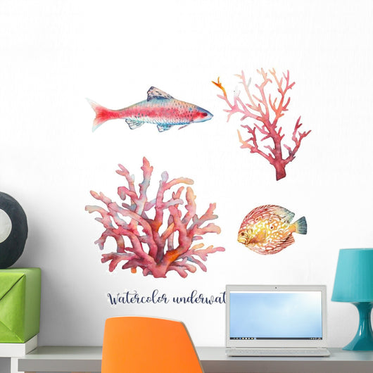 Watercolor Nautical Coral Wall Decal Sticker Set