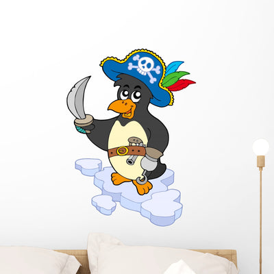 Pirate Penguin Wall Decal shown on a wall