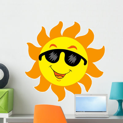 Sun with Sunglasses Wall Decal shown on a wall
