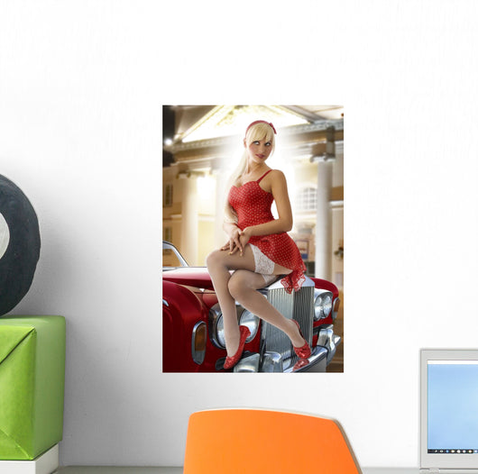 Blond Pinup Red Wall Decal