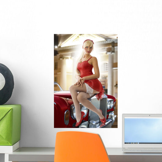 Blond Pinup Red Wall Decal