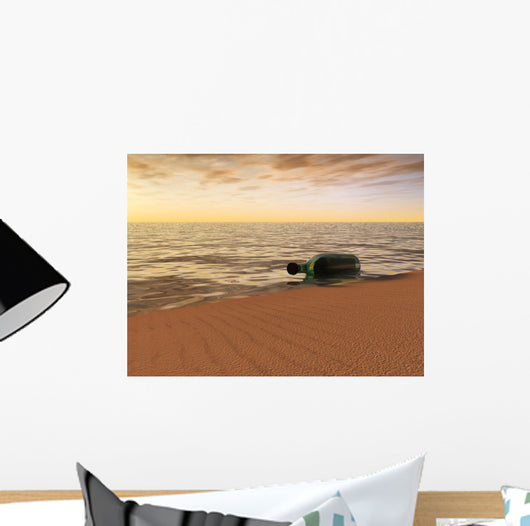 Message Bottle Lying Waterside Wall Decal