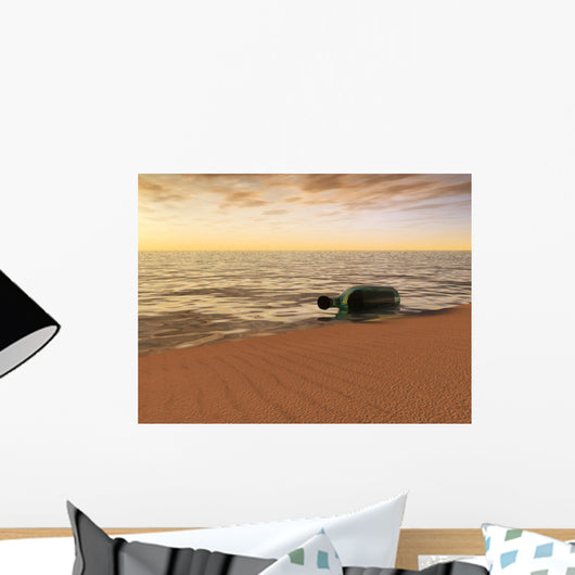Message Bottle Lying Waterside Wall Decal