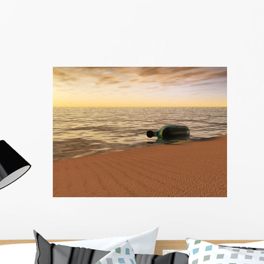 Message Bottle Lying Waterside Wall Decal