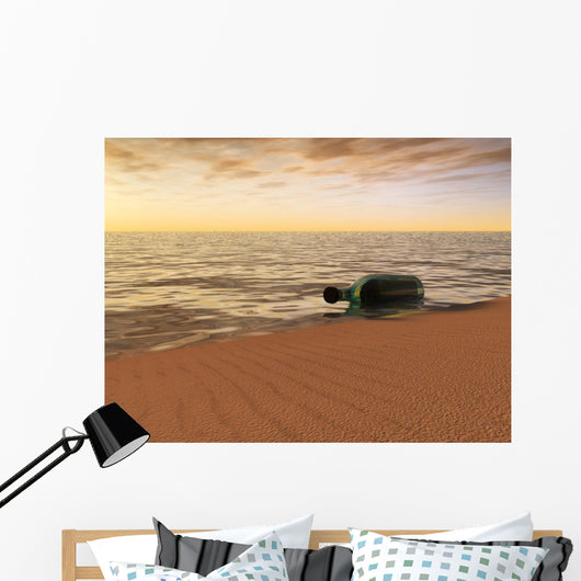 Message Bottle Lying Waterside Wall Decal