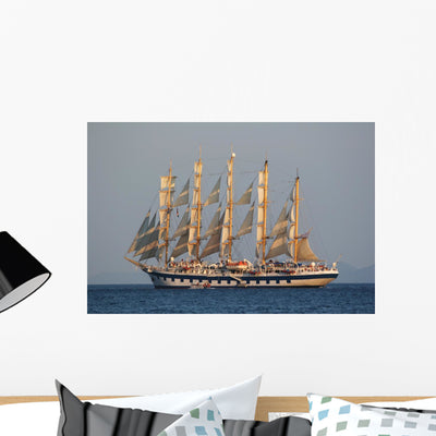 Sailing Ship Wall Decal Design 1 shown on a wall