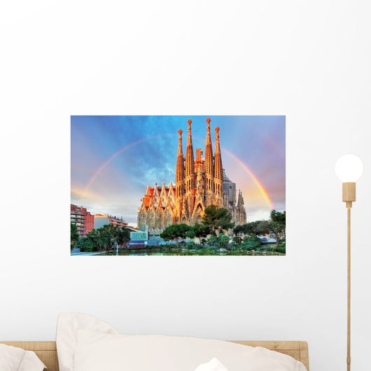 Sagrada Familia Barcelona Spain with Rainbow Wall Decal