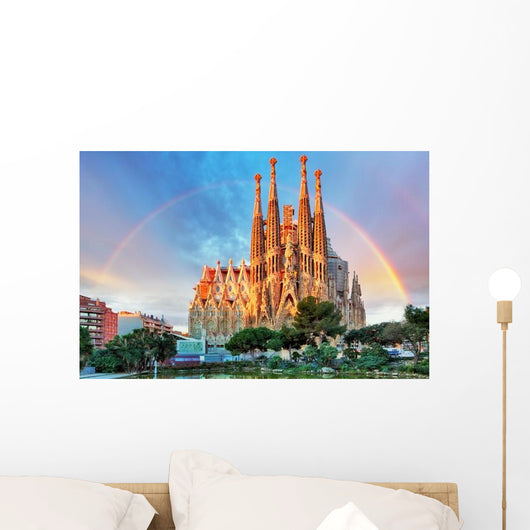 Sagrada Familia Barcelona Spain with Rainbow Wall Decal