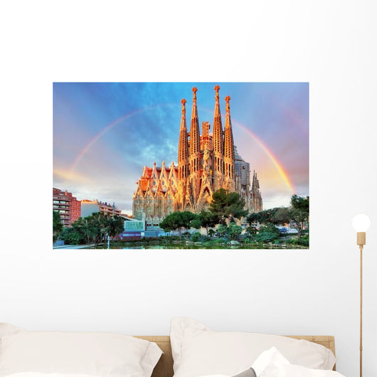 Sagrada Familia Barcelona Spain with Rainbow Wall Decal