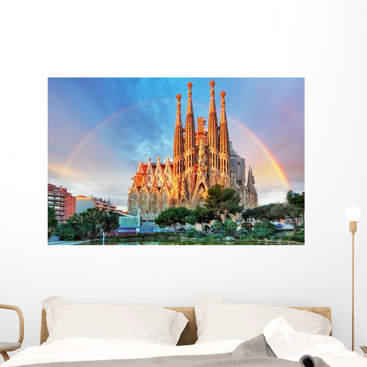 Sagrada Familia Barcelona Spain with Rainbow Wall Decal