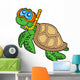 Sea Turtle Snorkel Diver Wall Decal