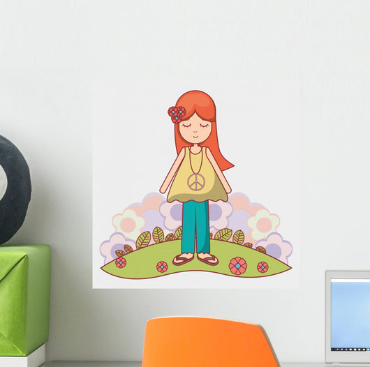 Woman Relaxing with Flowers Wall Decal