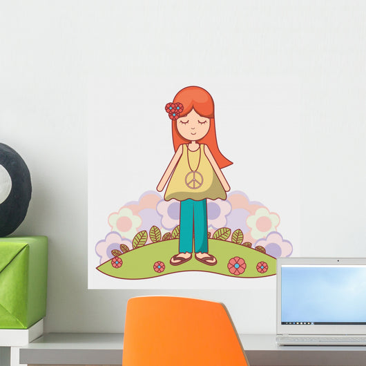 Woman Relaxing with Flowers Wall Decal