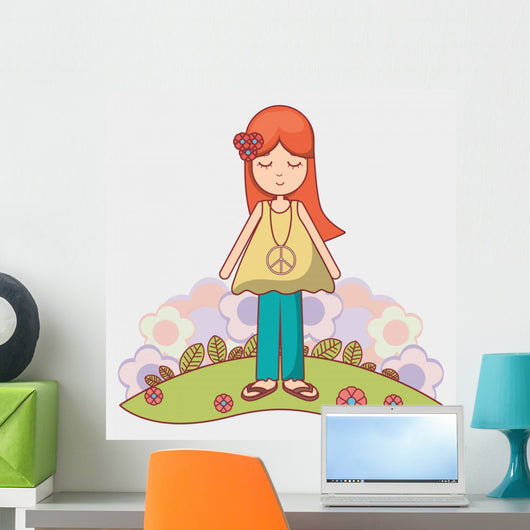 Woman Relaxing with Flowers Wall Decal