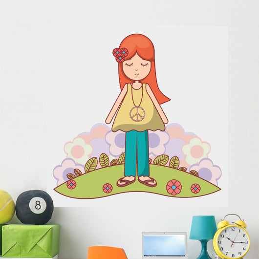 Woman Relaxing with Flowers Wall Decal