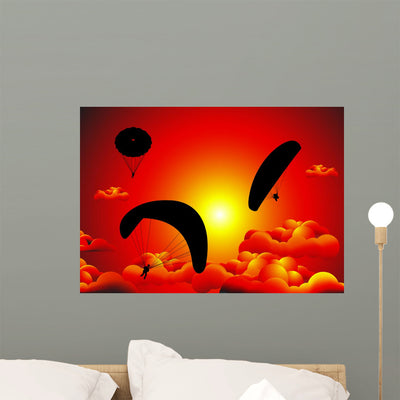 Parachute Sunset Wall Decal shown on a wall
