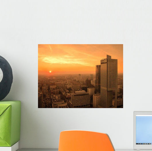 Sunset over Warsaw Downtown Wall Decal