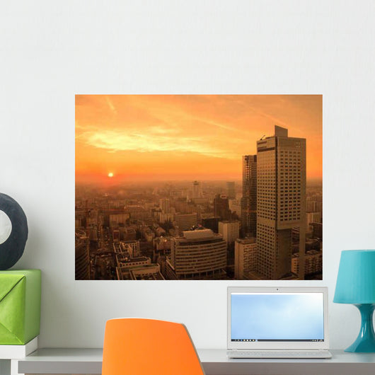Sunset over Warsaw Downtown Wall Decal