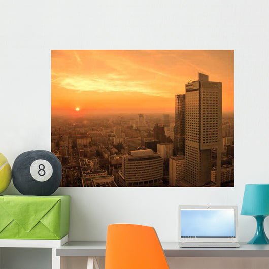 Sunset over Warsaw Downtown Wall Decal