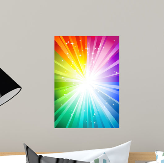 Rainbow Sunburst with Glittering Wall Decal