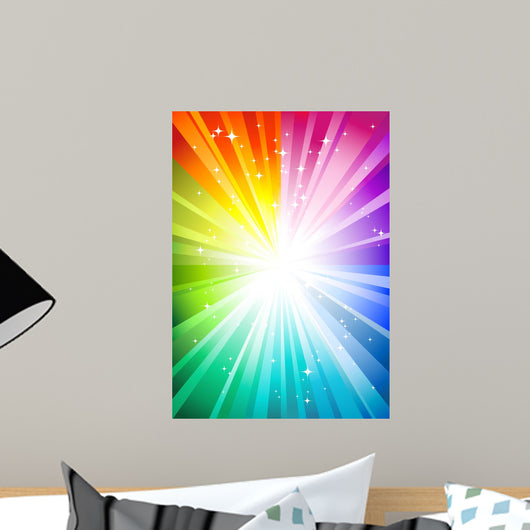 Rainbow Sunburst with Glittering Wall Decal