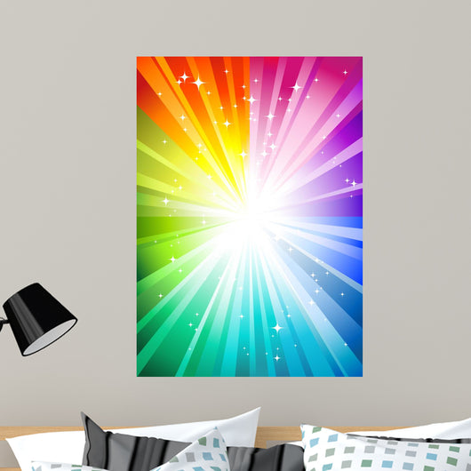 Rainbow Sunburst with Glittering Wall Decal