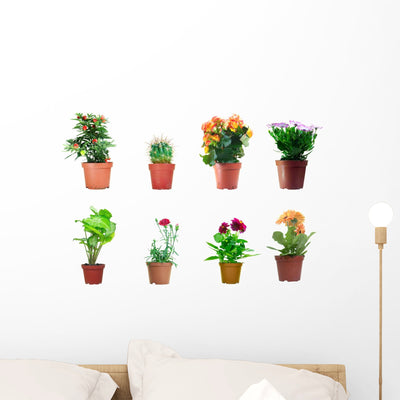 Set Potted Plants Wall Stickers Wall Decal shown on a wall