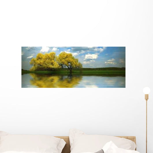 Yellow Tree near River Wall Decal