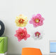 Four Peonies Peony Flowers Wall Decal Sticker Set