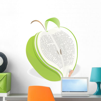 Worm Reading Apple Book Wall Decal shown on a wall