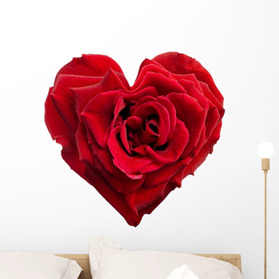 Heart Shaped Rose White Wall Decal shown on a wall