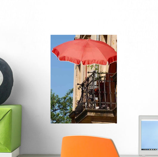Balcony with Red Umbrella Wall Decal