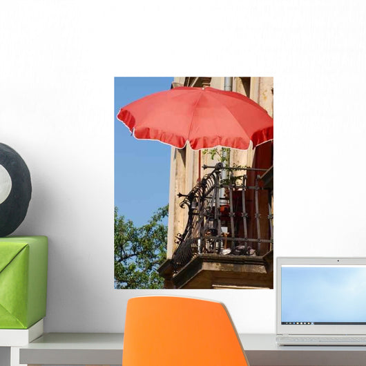 Balcony with Red Umbrella Wall Decal