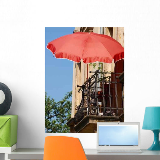 Balcony with Red Umbrella Wall Decal
