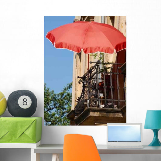 Balcony with Red Umbrella Wall Decal