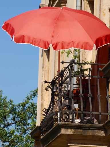 Balcony with Red Umbrella Wall Decal