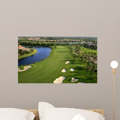 Florida Golf Course Flyover Wall Decal shown on a wall