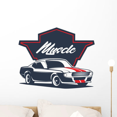 Vintage American Muscle Car Wall Decal shown on a wall