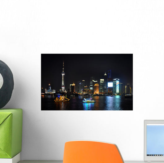 Shanghai City View Night Wall Decal