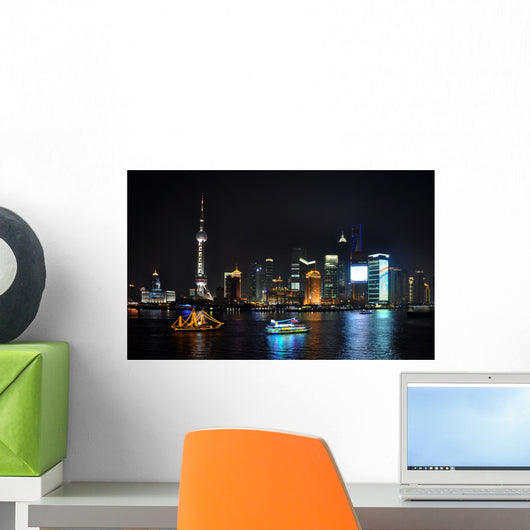 Shanghai City View Night Wall Decal