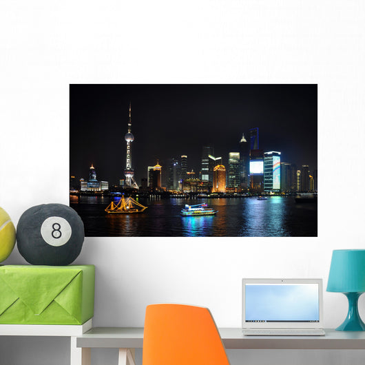 Shanghai City View Night Wall Decal