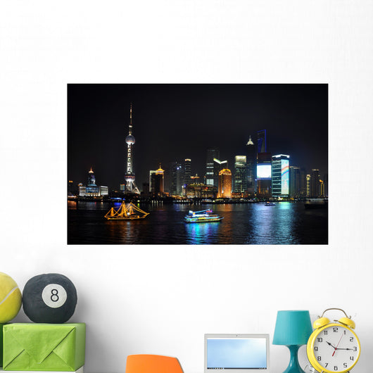 Shanghai City View Night Wall Decal
