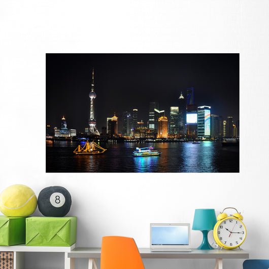 Shanghai City View Night Wall Decal