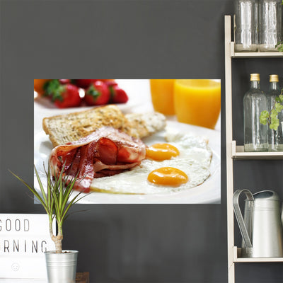 Bacon and Eggs Wall Mural shown on a wall
