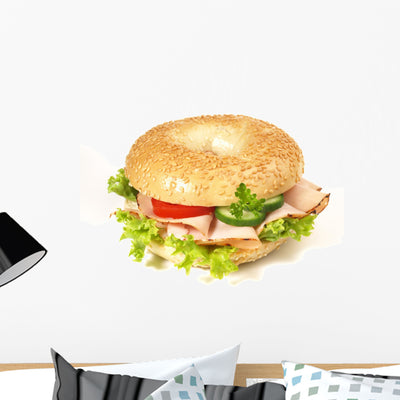 Bagel with Ham Wall Decal shown on a wall
