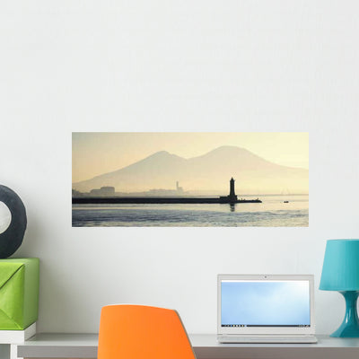 Lighthouse with Mount Vesuvius Wall Decal shown on a wall